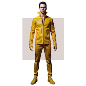 Men’s Yellow Leather Jacket & Leather Pants- Biker Suit