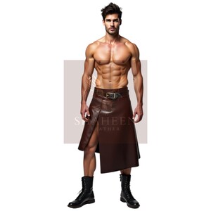 Vintage Brown Leather Utility Kilt – Timeless Medieval Style - Custom Brown Leather Warrior Kilt – Unique Handmade Fashion