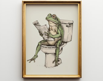 Funny Frog Toilet Art | Toilet Humor Bathroom Decor | Quirky Animal Wall Print Digital Download
