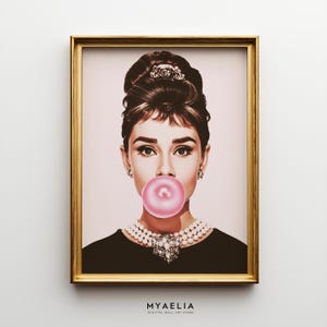 Audrey Hepburn Bubble Gum Print: Classic Hollywood Pop Art (Digital Download)