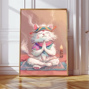Zen Katze Yoga Wandkunst: Meditierende Katze Digitaldruck für achtsame Boho Dekor, lustige druckbare Kunst, lustige druckbare Yoga Wandkunst