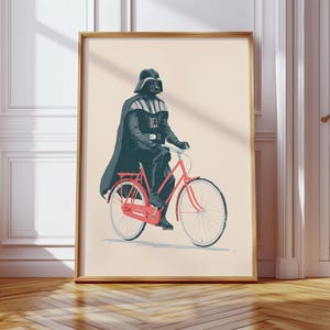 Darth Vader on Bicycle Print: Funny Star Wars Minimalist Art (Digital Download