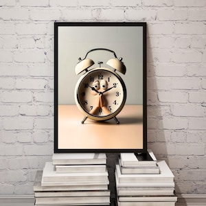 Emotionaler Retro Wecker Digitale Illustration: Minimalistischer Spaß Wand Kunst Druck Download