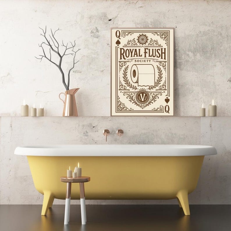Royal Flush Society Print | Funny Vintage Toilet Paper Art | Playful Home Wall Decor