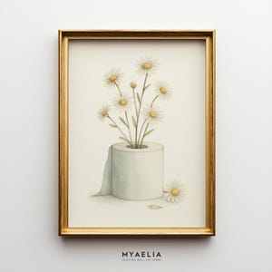 Daisy Toilet Paper Art | Botanical Bathroom Decor | Minimalist Watercolor Wall Print Digital Download