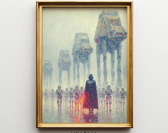 Darth Vader Wall Art Print, Epic Star Wars Poster, Stormtrooper Sci-Fi Digital Painting, Dark Side Artwor