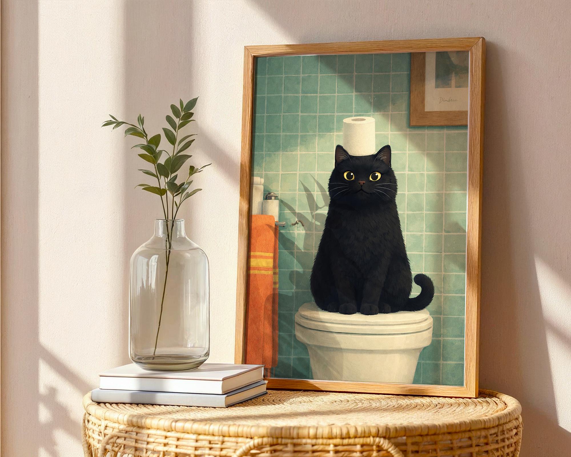 Black Cat Toilet Paper Poster, Vintage Bathroom Wall Art Print, Animal ...