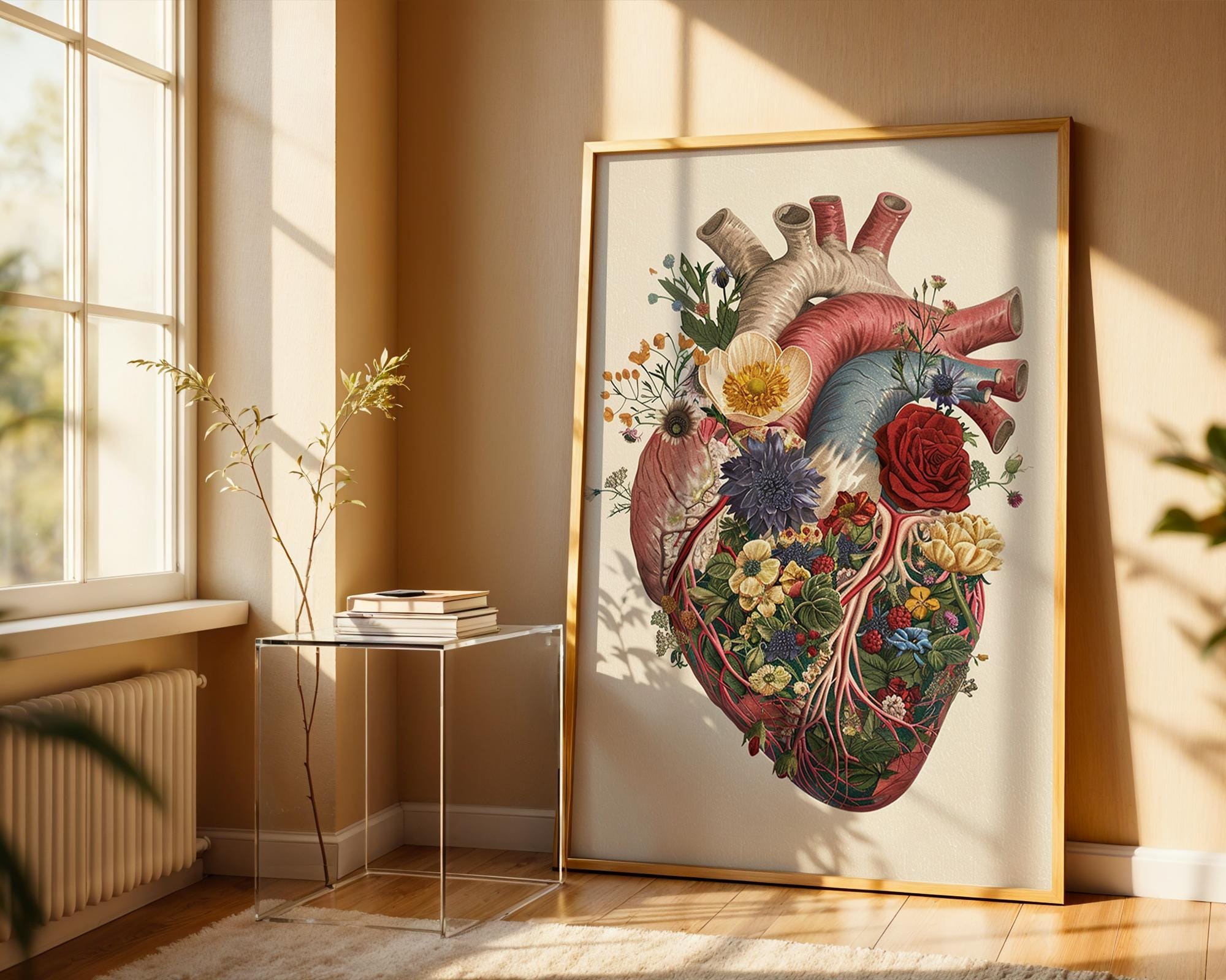Floral Anatomical Heart Wall Art – Botanical Medical Illustration Print ...
