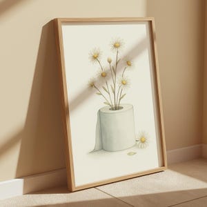 Daisy Toilet Paper Art | Botanical Bathroom Decor | Minimalist Watercolor Wall Print Digital Download