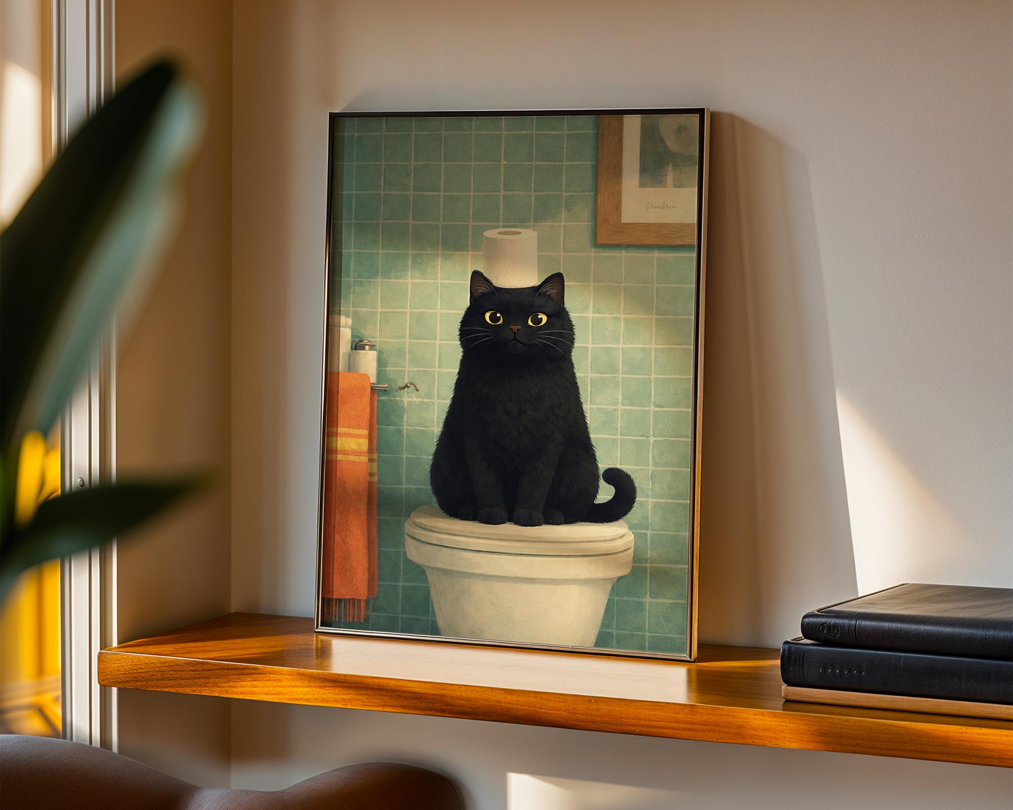 Black Cat Toilet Paper Poster, Vintage Bathroom Wall Art Print, Animal ...
