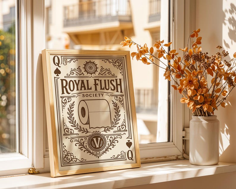 Royal Flush Society Print | Funny Vintage Toilet Paper Art | Playful Home Wall Decor
