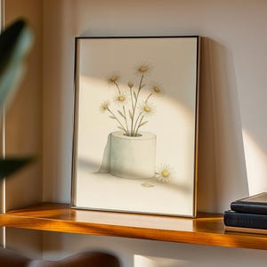 Daisy Toilet Paper Art | Botanical Bathroom Decor | Minimalist Watercolor Wall Print Digital Download