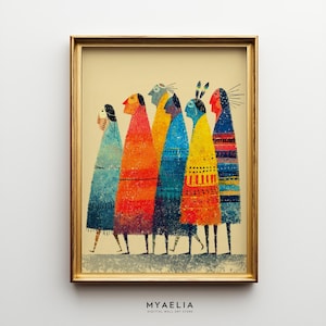 Stammes-Menschen Kunstdruck: Mid-Century Modern Kulturelle Illustration (Digitaler Download