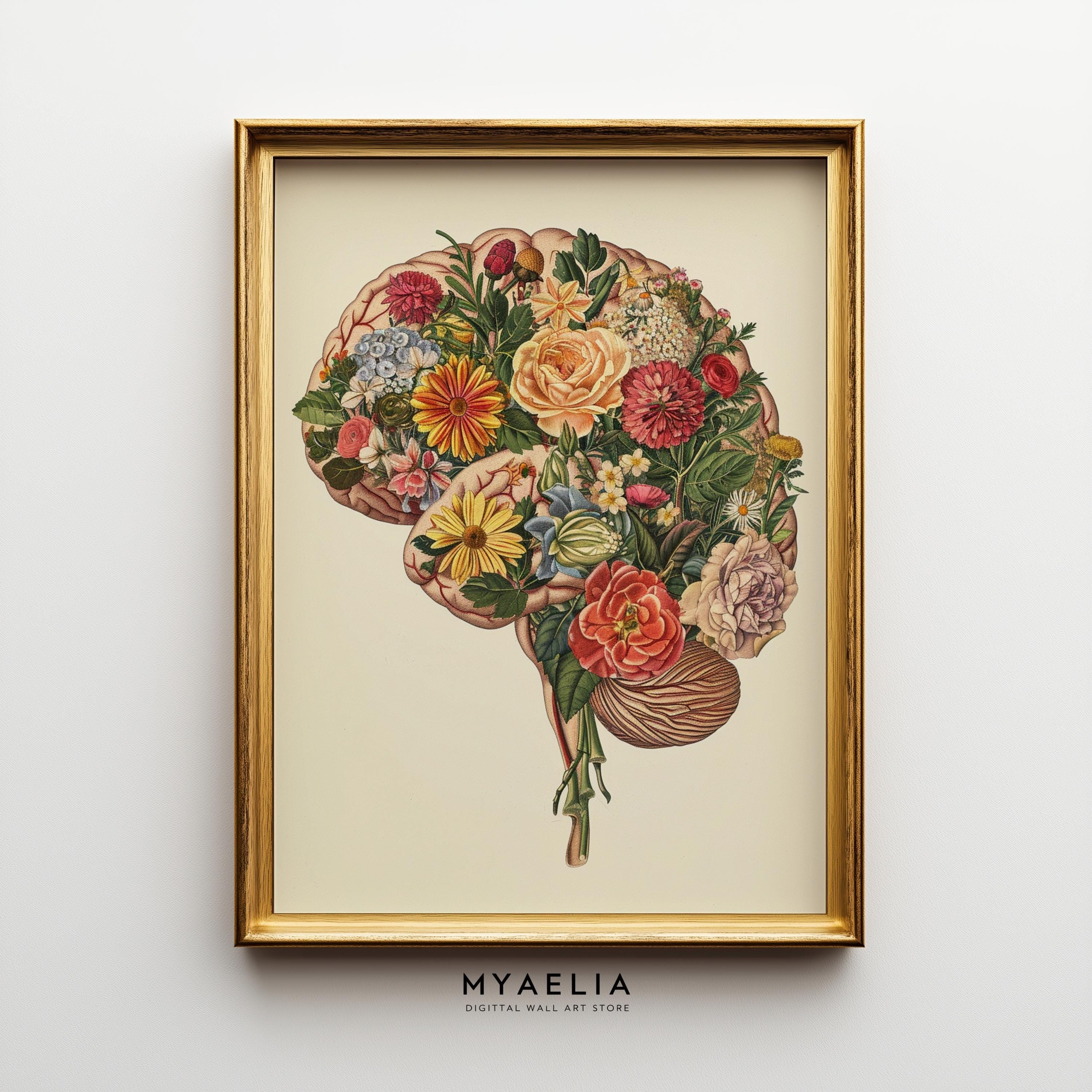 Floral Anatomical Brain Printable, Colorful Brain Watercolor Art ...