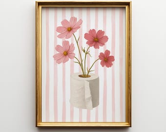 Toilet Paper Flower Art Print | Funny Bathroom Wall Decor | Minimalist Botanical Poster