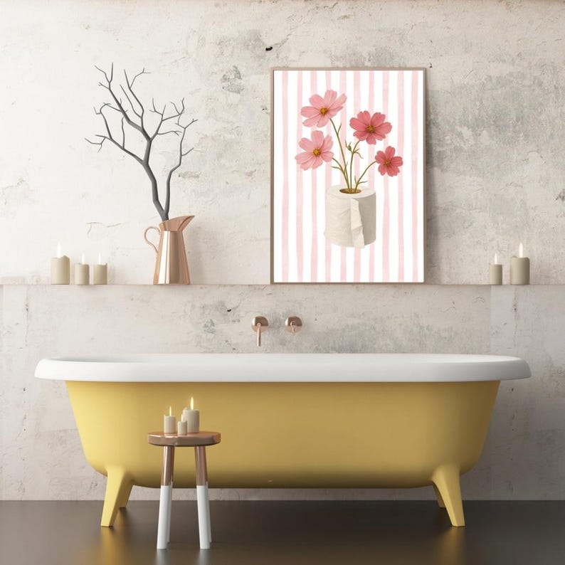 Toilet Paper Flower Art Print | Funny Bathroom Wall Decor | Minimalist ...