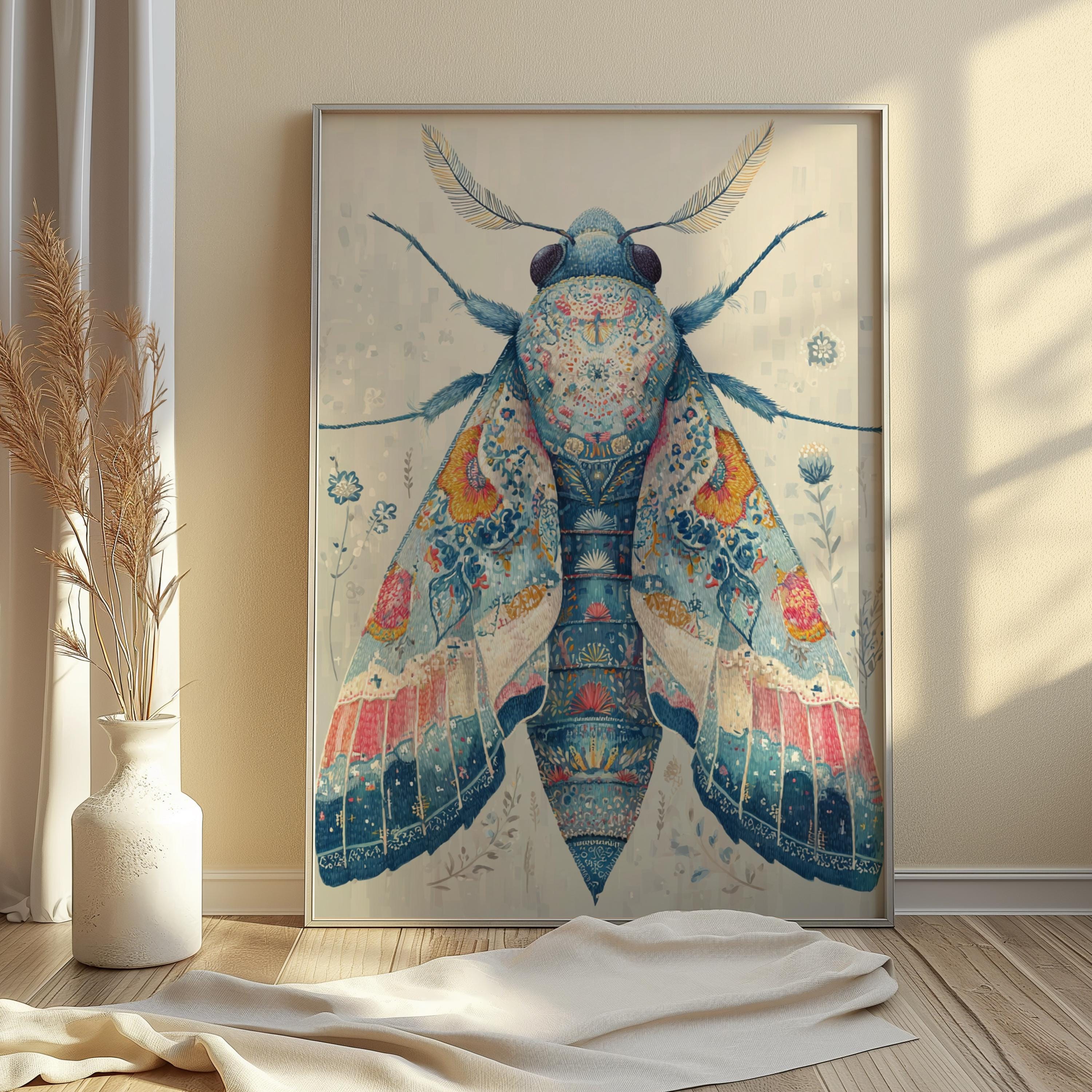 Boho Floral Moth Print: Whimsical Butterfly Wall Art (digital Download ...