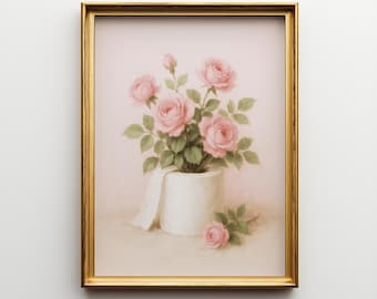 Pink Rose Toilettenpapier Rolle | Botanische Badezimmer Dekor | Wunderliche Gästetoilette Digitaler Download