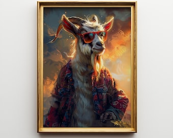 Retro Hipster Goat Art Print: Funny Animal Poster (Digital Download)