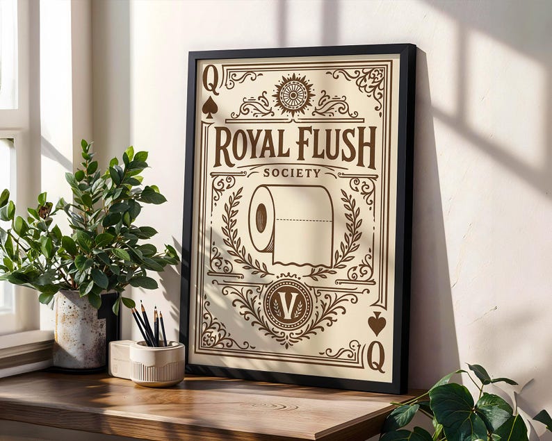 Royal Flush Society Print | Funny Vintage Toilet Paper Art | Playful Home Wall Decor
