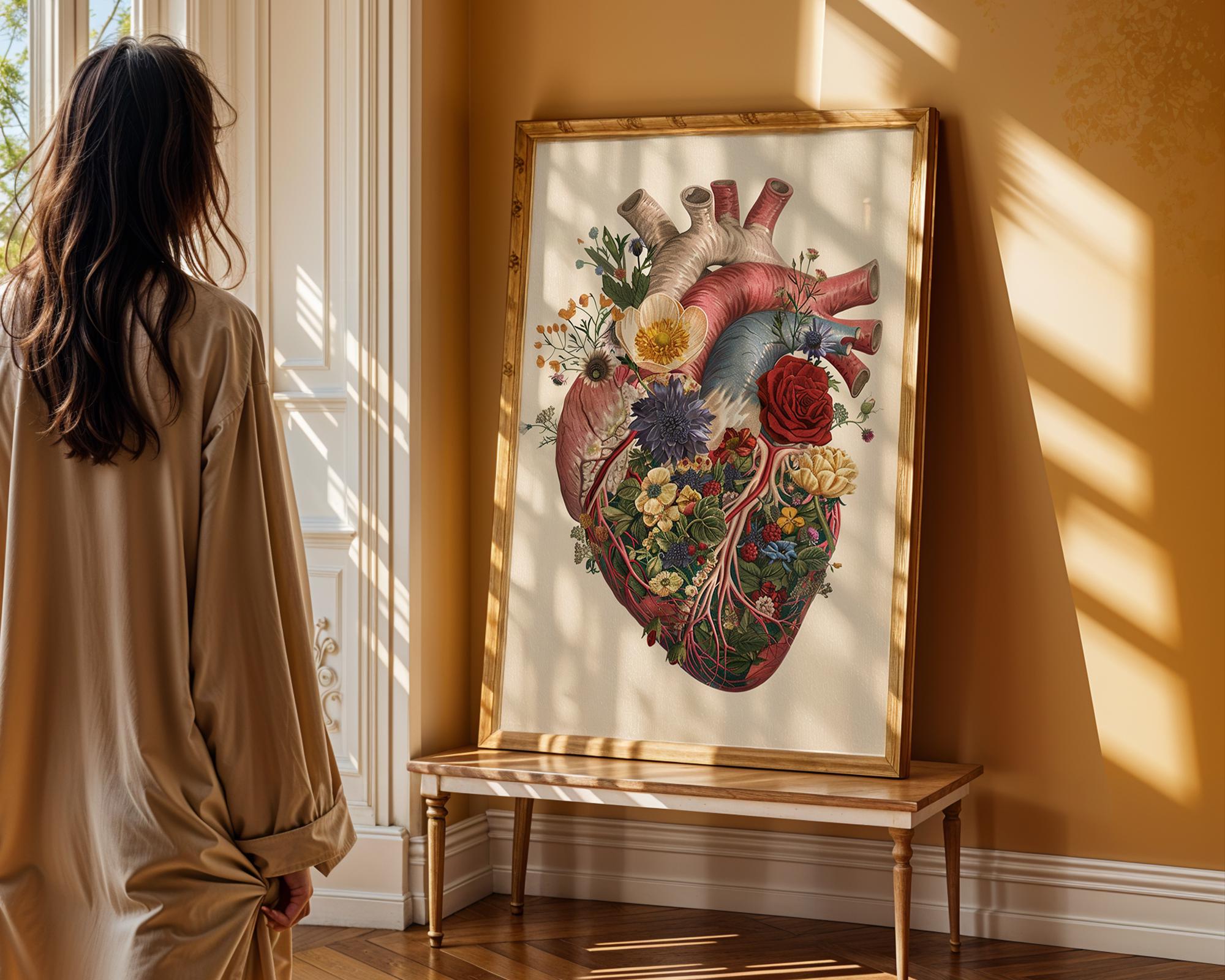 Floral Anatomical Heart Wall Art – Botanical Medical Illustration Print ...