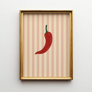 Minimalistisk chilipepparposter | Modern köksväggkonst | Kryddig matdekoration