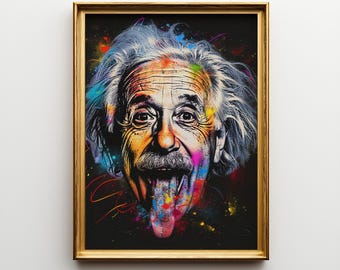 Einstein Pop Art Poster – Colorful Tongue Out Print (Digital Download)
