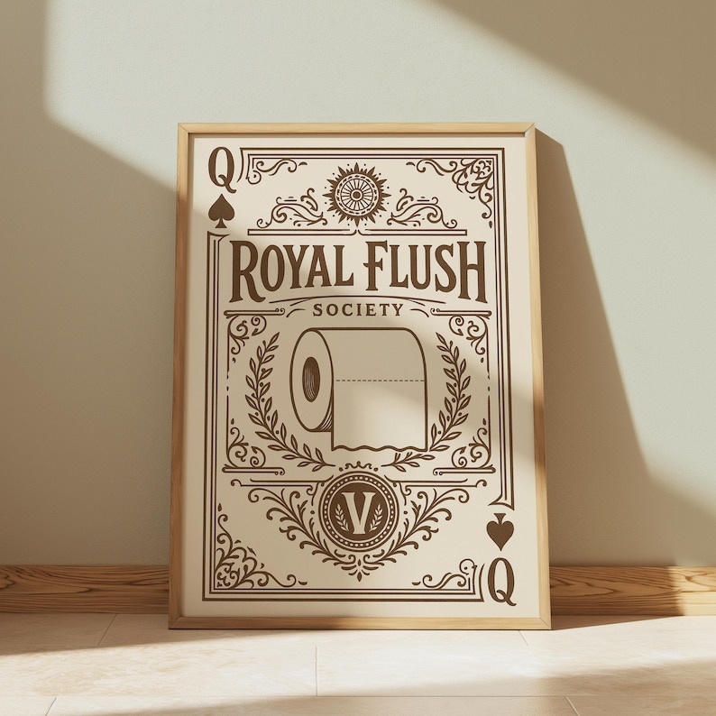 Royal Flush Society Print | Funny Vintage Toilet Paper Art | Playful Home Wall Decor