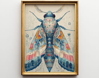 Boho Floral Moth Print: Whimsical Butterfly Wall Art (Digital Download