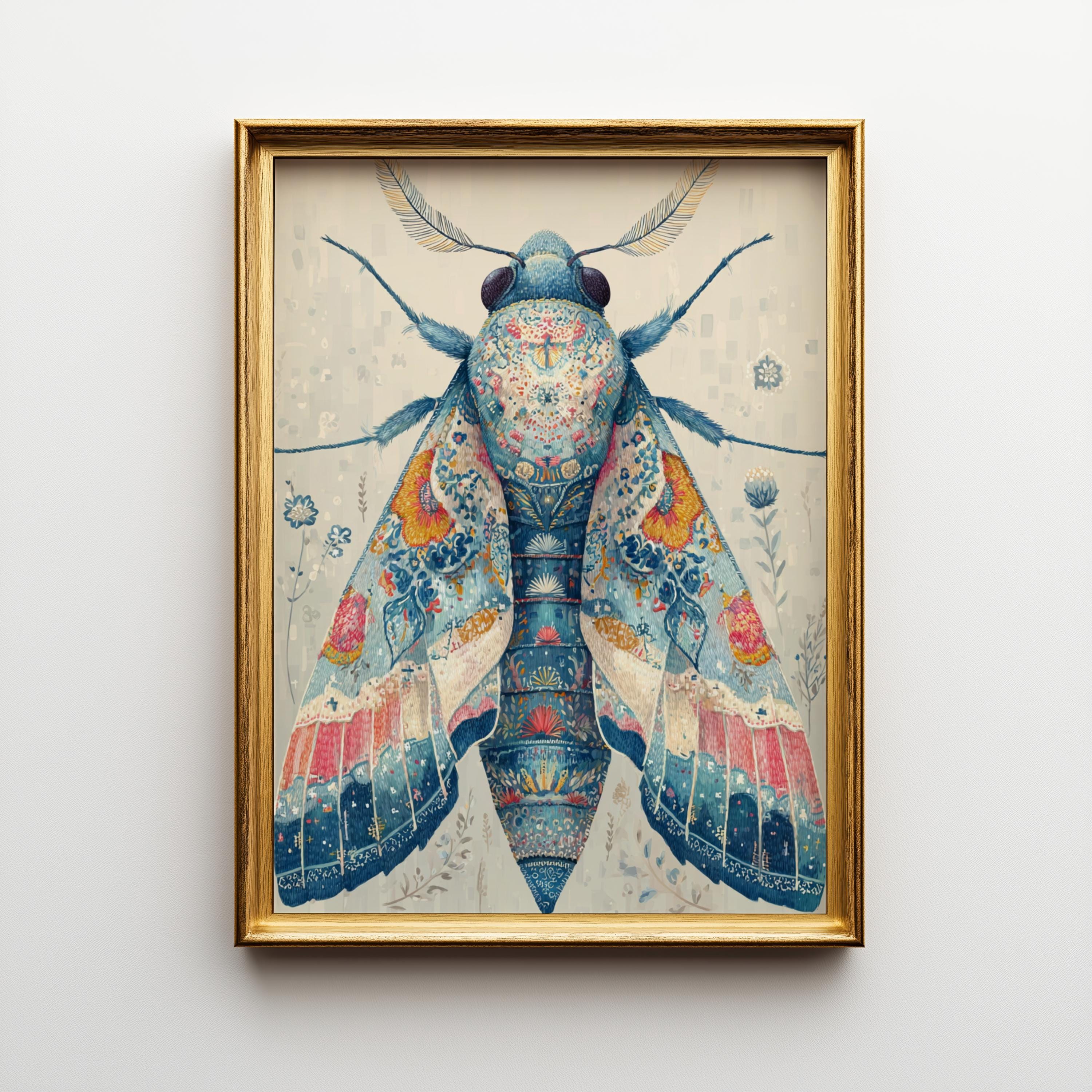 Boho Floral Moth Print: Whimsical Butterfly Wall Art (digital Download ...