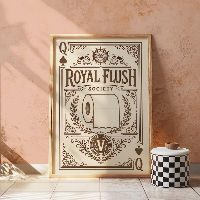Royal Flush Society Print | Funny Vintage Toilet Paper Art | Playful Home Wall Decor