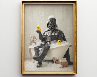 Darth Vader in Bathtub Wall Art – Star Wars Funny Bathroom Decor Print