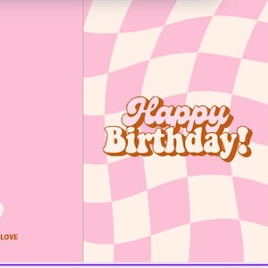 Cartão de Feliz Aniversário Retro - Design retrô rosa e creme com estilo descolado