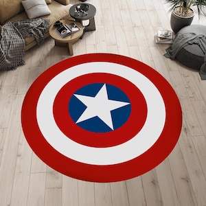 Captain America Rug,Round Rug,Shield Rug,Marvel Rug,Captain America,Rugs for Living Room,Rugs for Bedroom,Aesthetic RugsArea Rugs,Custom Rug