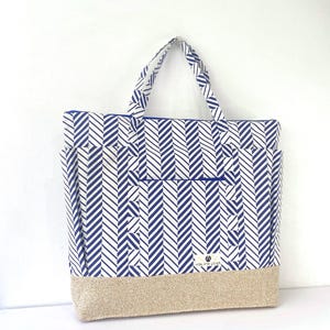 Waterproof Beach Bag - XXL Shoulder Bag - Oversized Big Summer Tote - Large Holiday Vacation Bag - Geometric Pattern - Blue And White