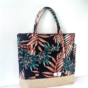 Waterproof Beach Bag - XXL Shoulder Bag - Oversized Big Summer Tote - Large Holiday Vacation Bag - Tropical Leaves