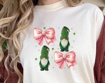 St Patrick’s Day Shirt for Women | Comfort Colors Shamrock Bow Tee | Cute Irish Spring Graphic Shirt