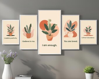 Boho Botanical Plant Print Set | Retro Affirmation Art (Digital Download)