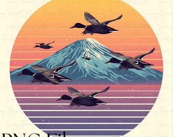 Retro Flying Mallard Duck PNG, Hunting Sublimation (Digital Download)