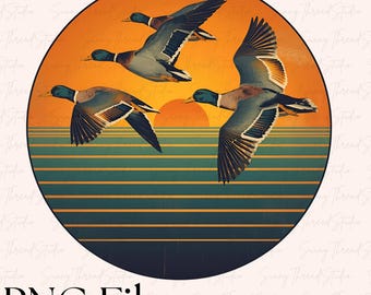 Retro Flying Mallard Duck PNG, Hunting Sublimation (Digital Download)