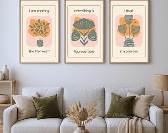 Boho Botanical Line Art Prints | Neutral Gallery Wall Set (Digital Download)
