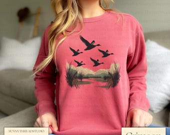 Flying Geese Over Marsh sweatshirt | Waterfowl Nature Scene