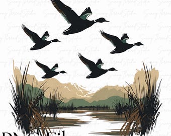 Retro Flying Mallard Duck PNG, Hunting Sublimation (Digital Download)