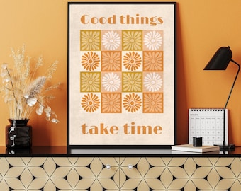 Retro Floral Affirmation Art Print | Boho Botanical Decor (Digital Download)