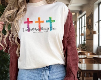 Through Christ Comfort Colors® T Shirt, Bible Verse Shirt, Minimalist Christian Shirt, Christian Apparel, Religious Shirt, God Lover Shirt