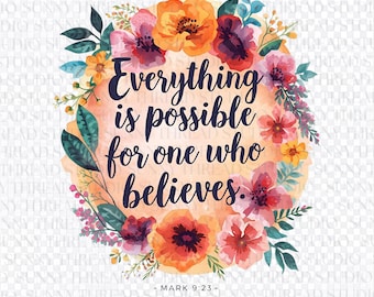 Floral Bible Verse PNG | Christian Sublimation Design (Digital Download)