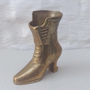 Brass Victorian Button Boot | Decorative Antique Shoe Vase | Steampunk Brass Boot Ornament | Victorian Home Decor | Gothic Brass Collectible