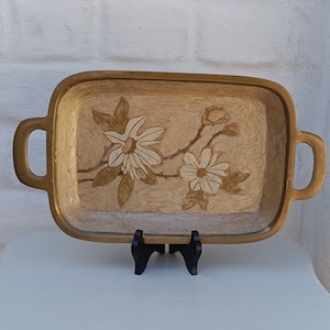 Handbemaltes Blumentablett aus Messing: Vintage Cream & Gold Catchall