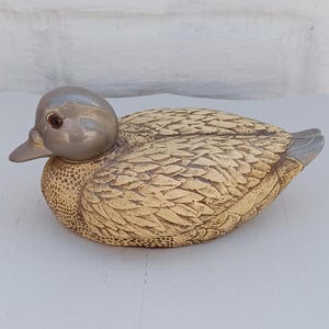 Elli Malevolti Duck Sculpture: Signed Italian Pewter & Resin Figurine