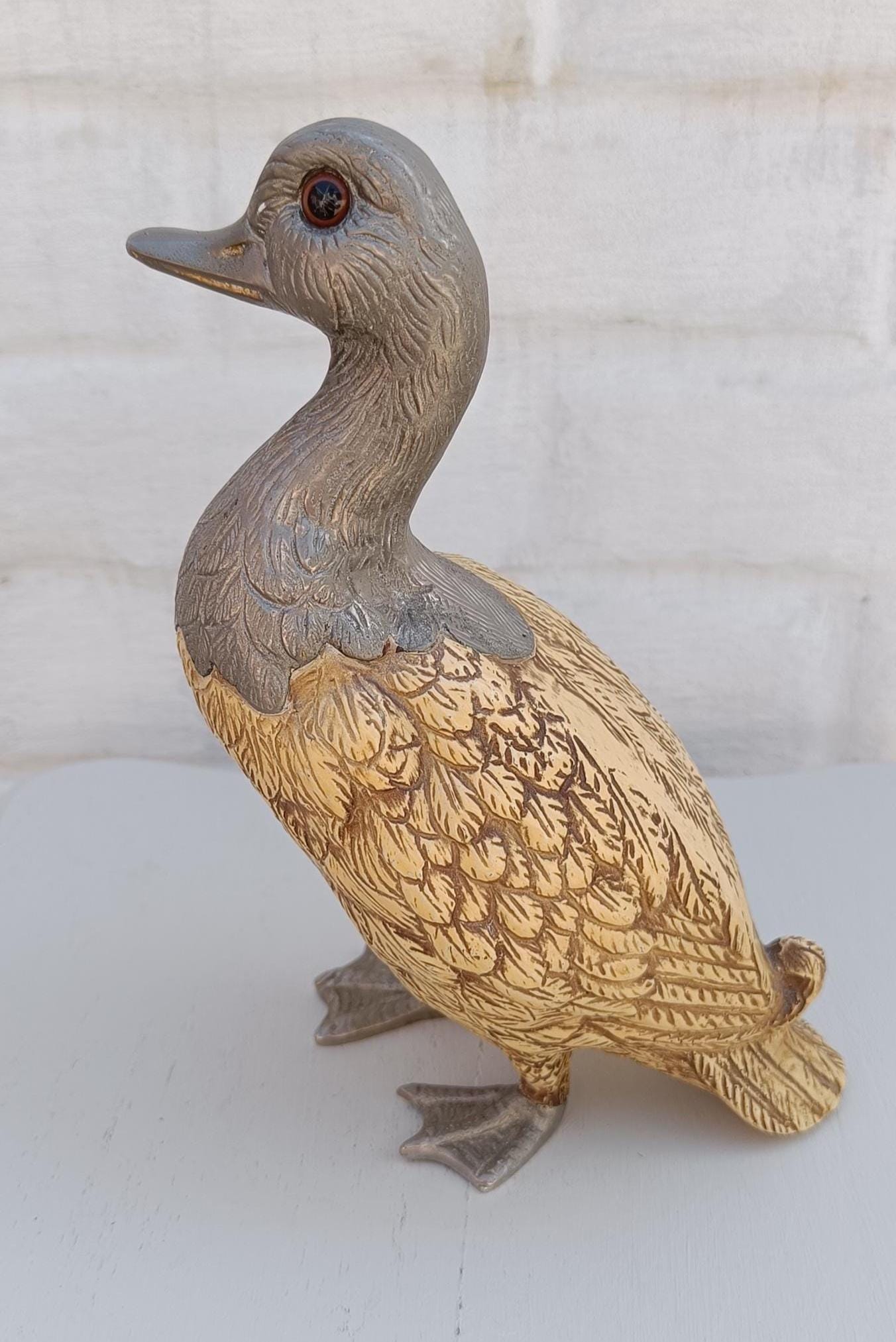【ELLI MALEVOLTI 】エリー・マレヴォルティ・イタリア・木彫・鴨 Elli Malevolti Vintage Duck Sculpture: Italian Pewter
